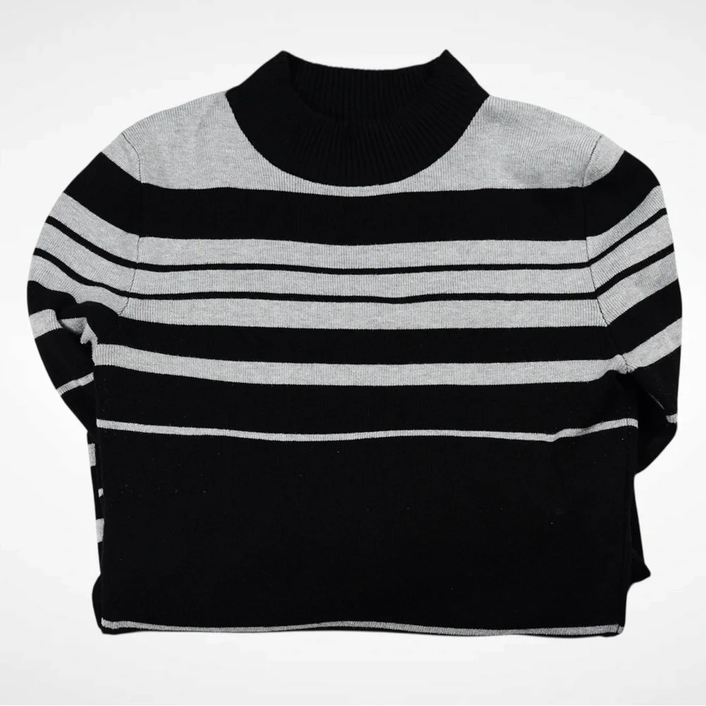Love Always by FCT Black & Gray Striped Mock-Neck Sweater Midi Dress – Size XL - Picture 10 of 17